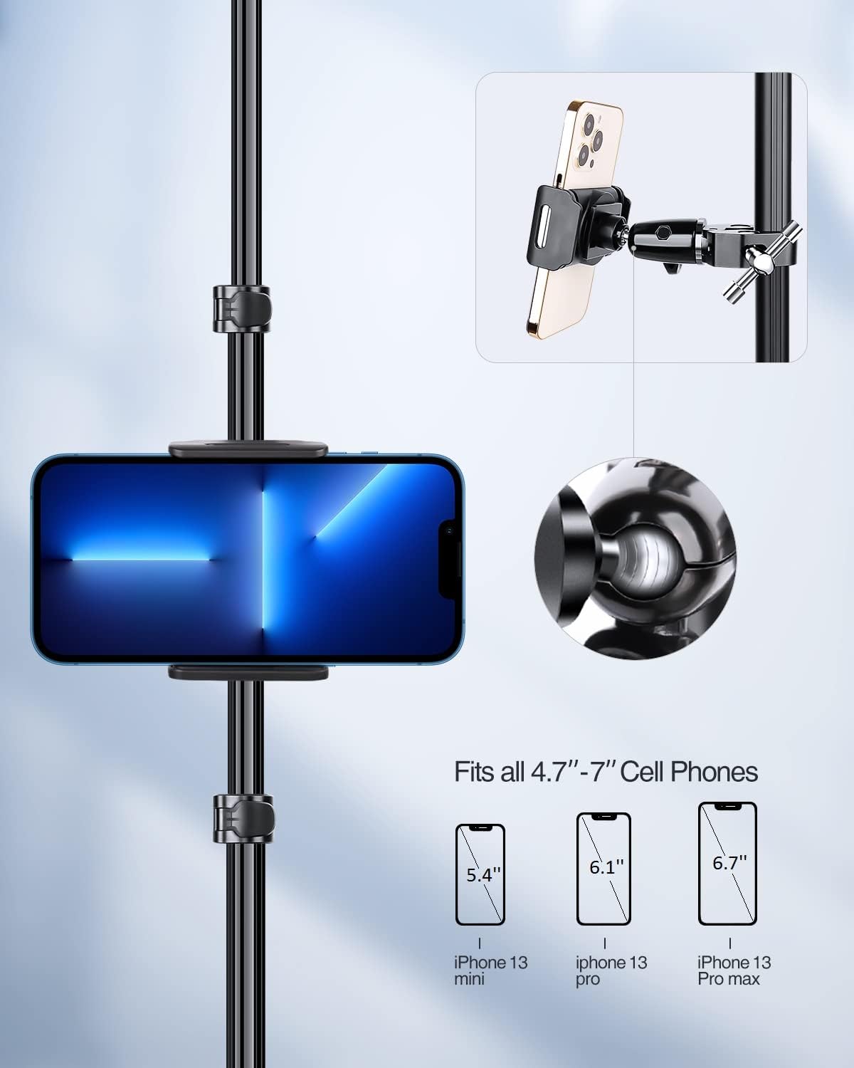 elitehood 360 Swivel Tilt Phone Holder and Mount, Adjustable for Music Boom Mic and All iPhone, Android Cell Phone