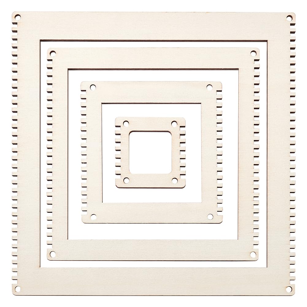 BENECREAT 4 Sizes Wooden Weaving Loom Kit, 2/4/5.9/7.8 inch Square DIY Weaving Loom DIY Weaving Art Tapestry Loom for Hanging Decor Woven Tapestry Knitted Crafts Making, 4.5mm Thick