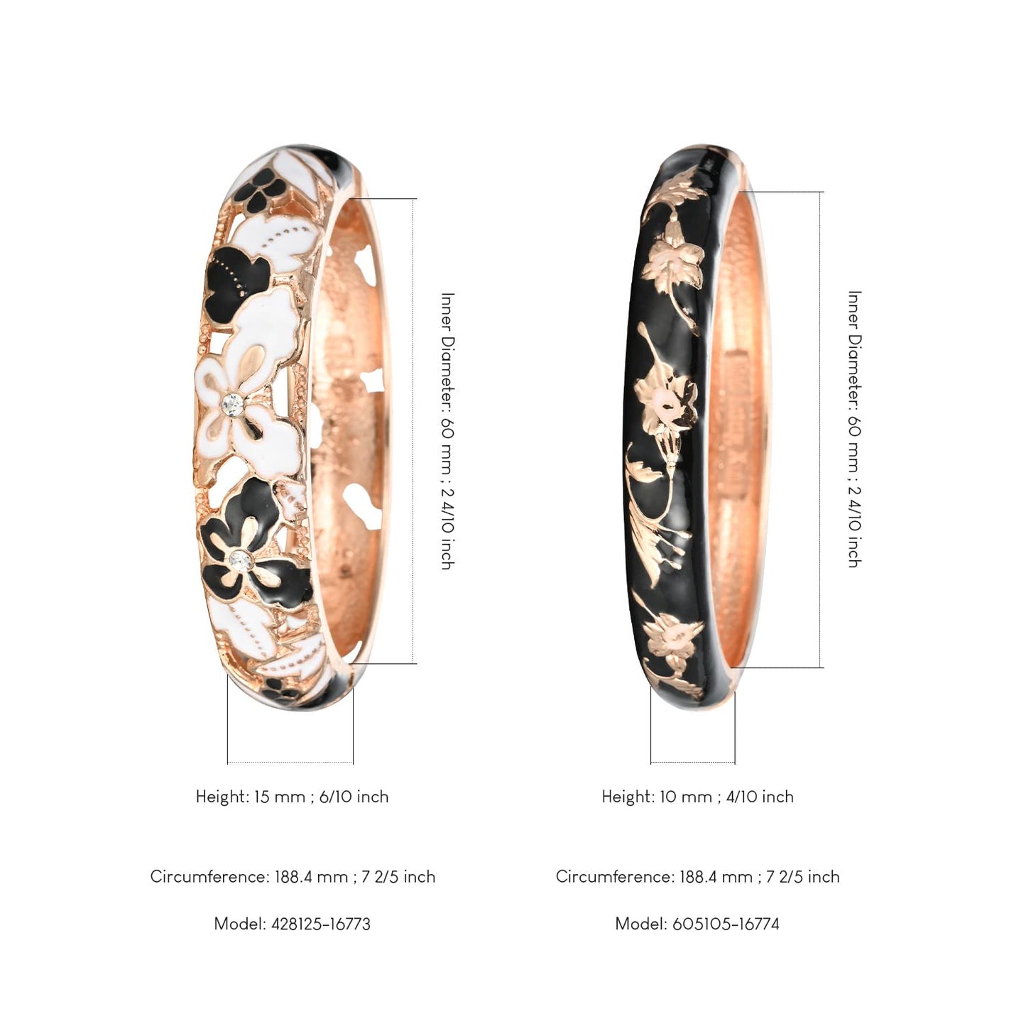 UJOY Colors Handcraft Jewelry Cloisonne Bracelet Enamel Hollowed Butterfly Spring Hinged Womens Bangles Gifts Box 88A09-55A81 Black