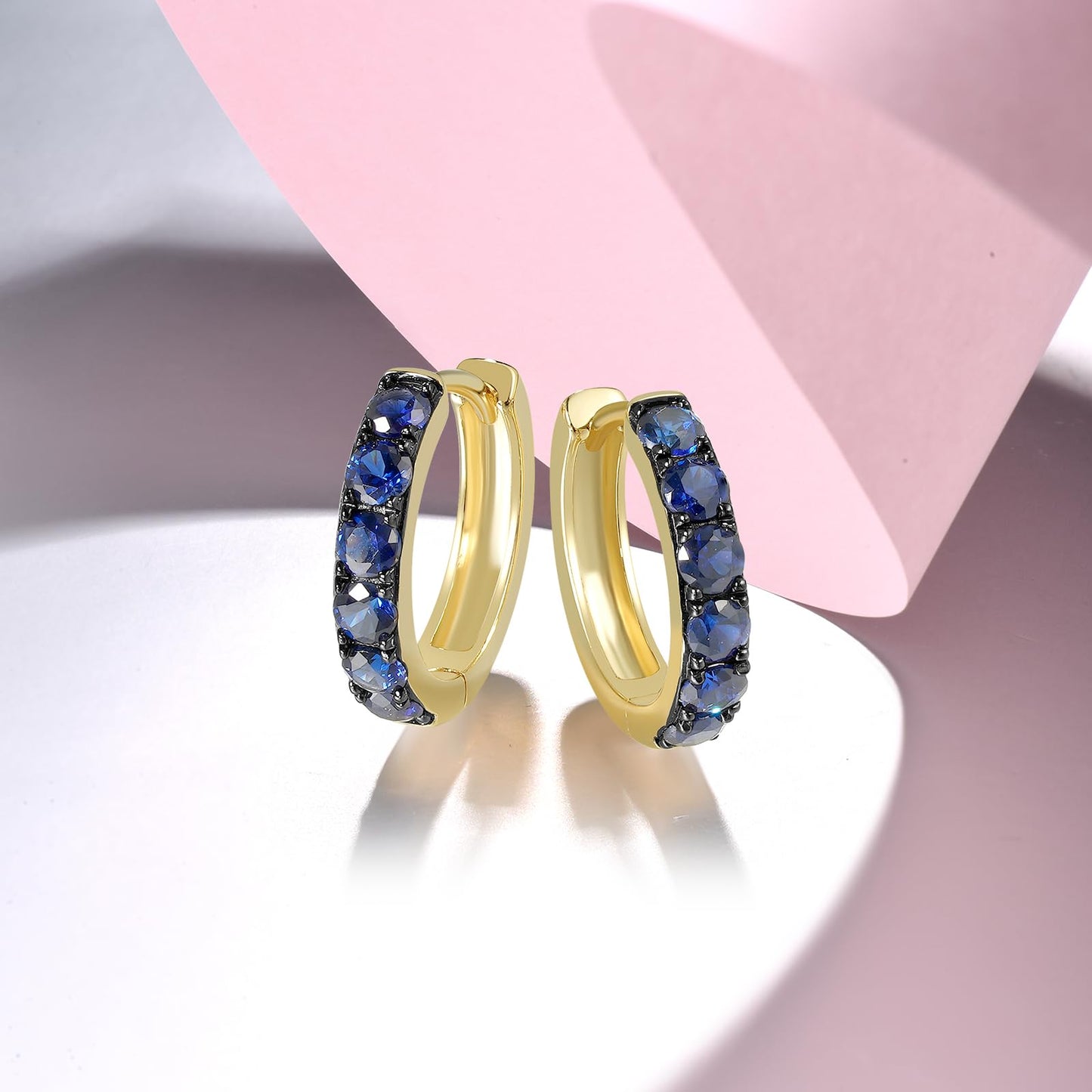 Santuzza 10K Yellow Solid Gold 0.8 ct Sapphire Dainty Huggie Hoop Earrings for Women