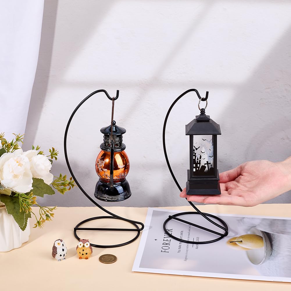 DELORIGIN 2pcs Ornament Display Stand Holder Glass Globe Black Iron Wire Stand Hanging Hook Holder Rack for Christmas Bauble Lanterns Hanging Air Plant Terrarium Witch Ball Decor DIY Craft Display