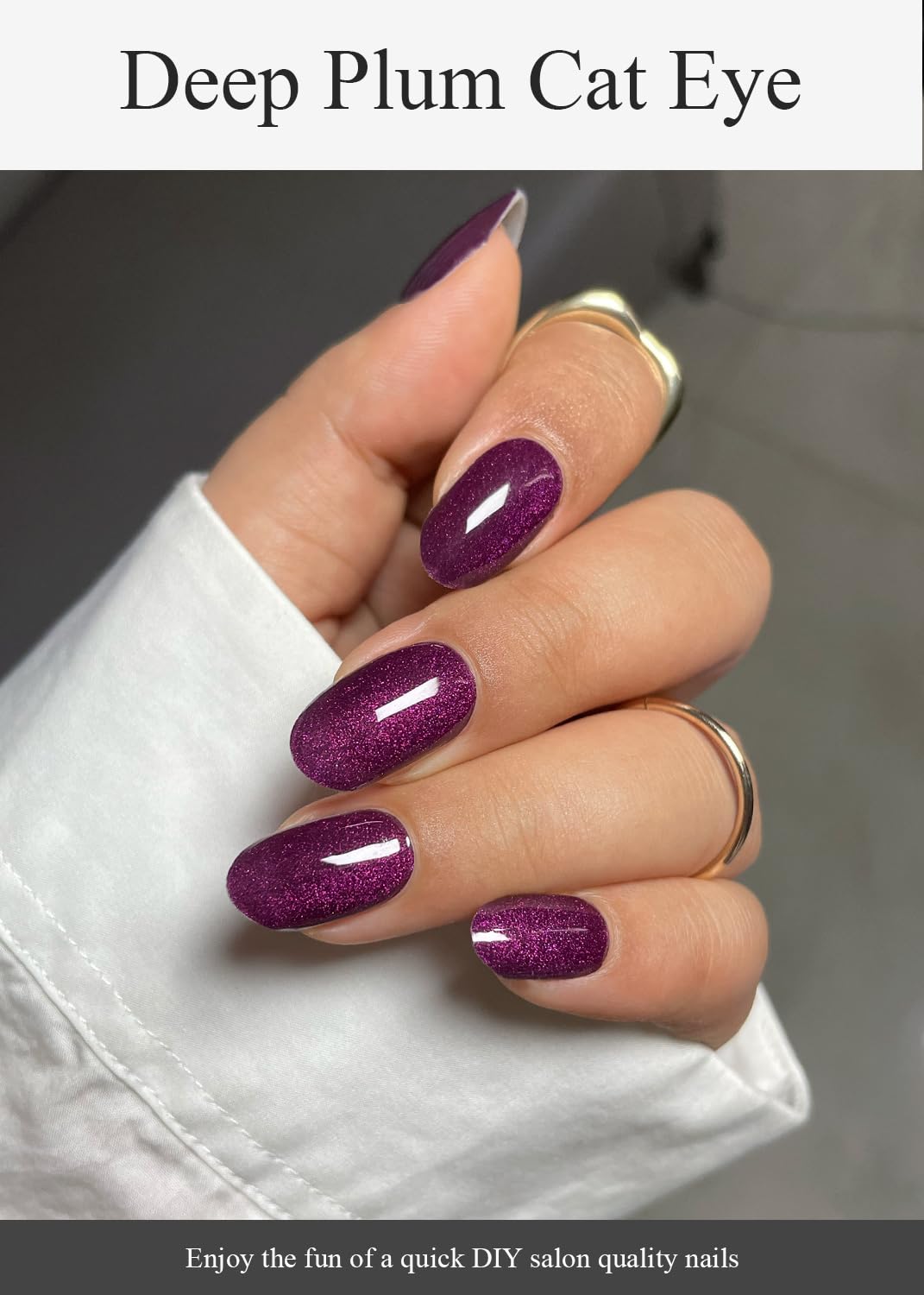 AutyaMee Semi Cured Gel Nail Strips (Deep Plum Cat Eye), Dark Purple, 20 Pcs Gel Nail Wraps, Stickers, UV Light Required, Salon Quality, Long Lasting