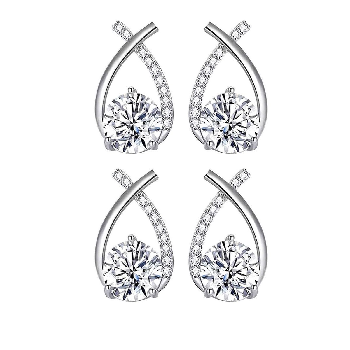 GLMOCM Lymphvity Germanium Earrings: Silver Zircon Modern Hoops Dangle Earrings