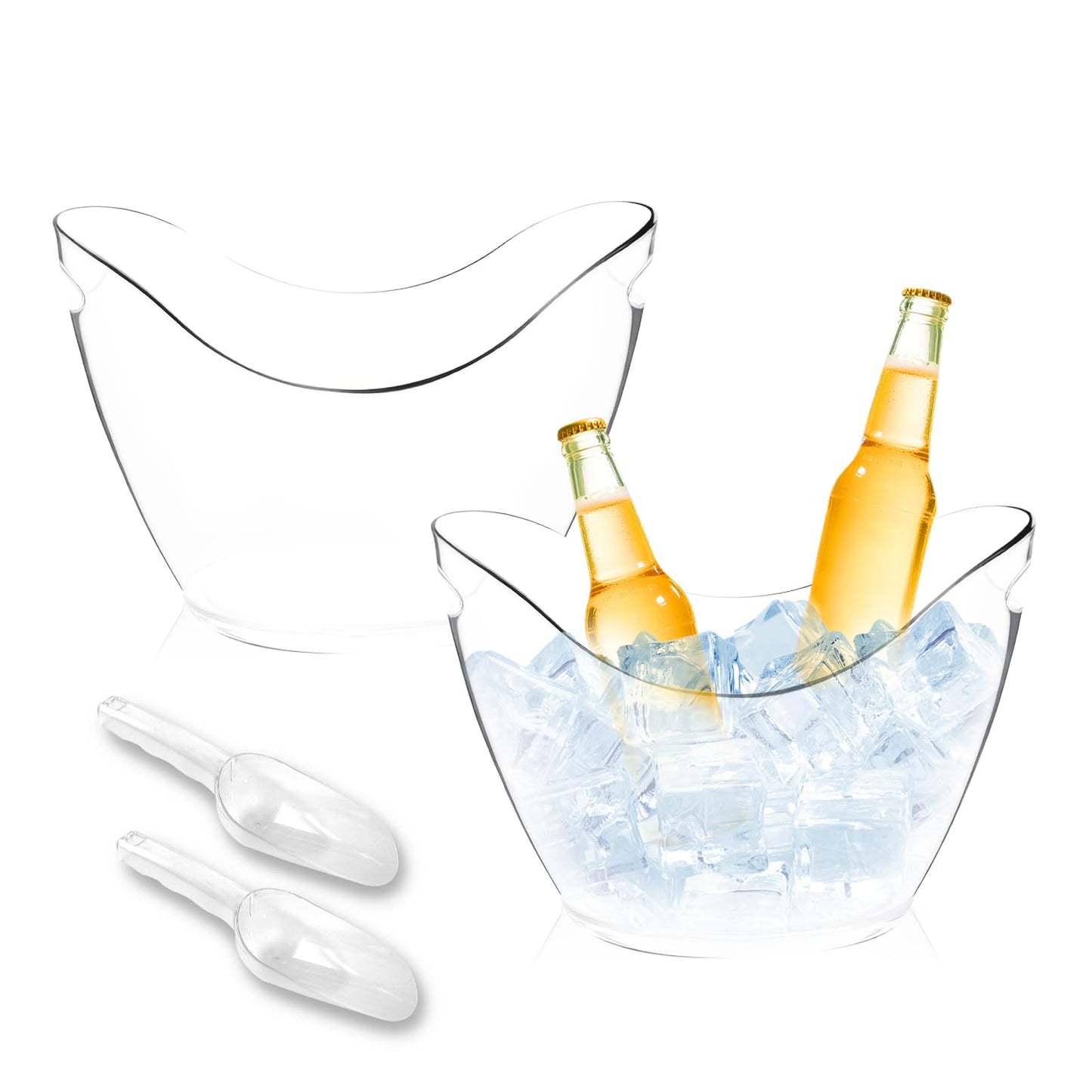 WELKOR 4L Clear Plastic Champagne Ice Bucket & Beverage Chiller Tub Set- Perfect for Parties, Mimosa Bars, Beer, Wine,Drinks & Cocktails (4L, 2 ice Buckets & 2 ice Scoops)