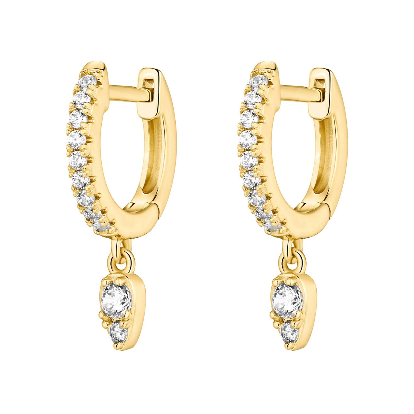 PAVOI 14K Yellow Gold Plated 925 Sterling Silver Post Small Hinged Huggie With Dangle | Trendy Tear Drop Shaped Cubic Zirconia Dangle Hoop Earrings For Women