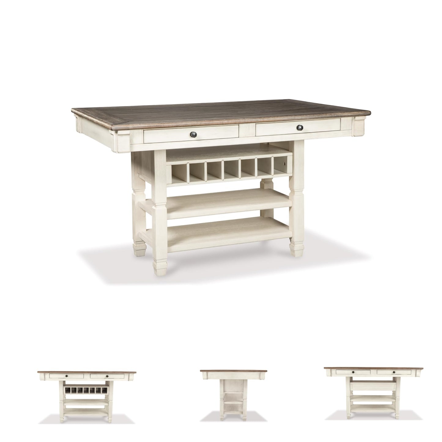 Signature Design by Ashley Bolanburg Rectangular Counter Dining Room Table, 4 Drawers, Seats 6, Storage Rack, Wood, 60" W x 40" D x 36" H, White & Brown