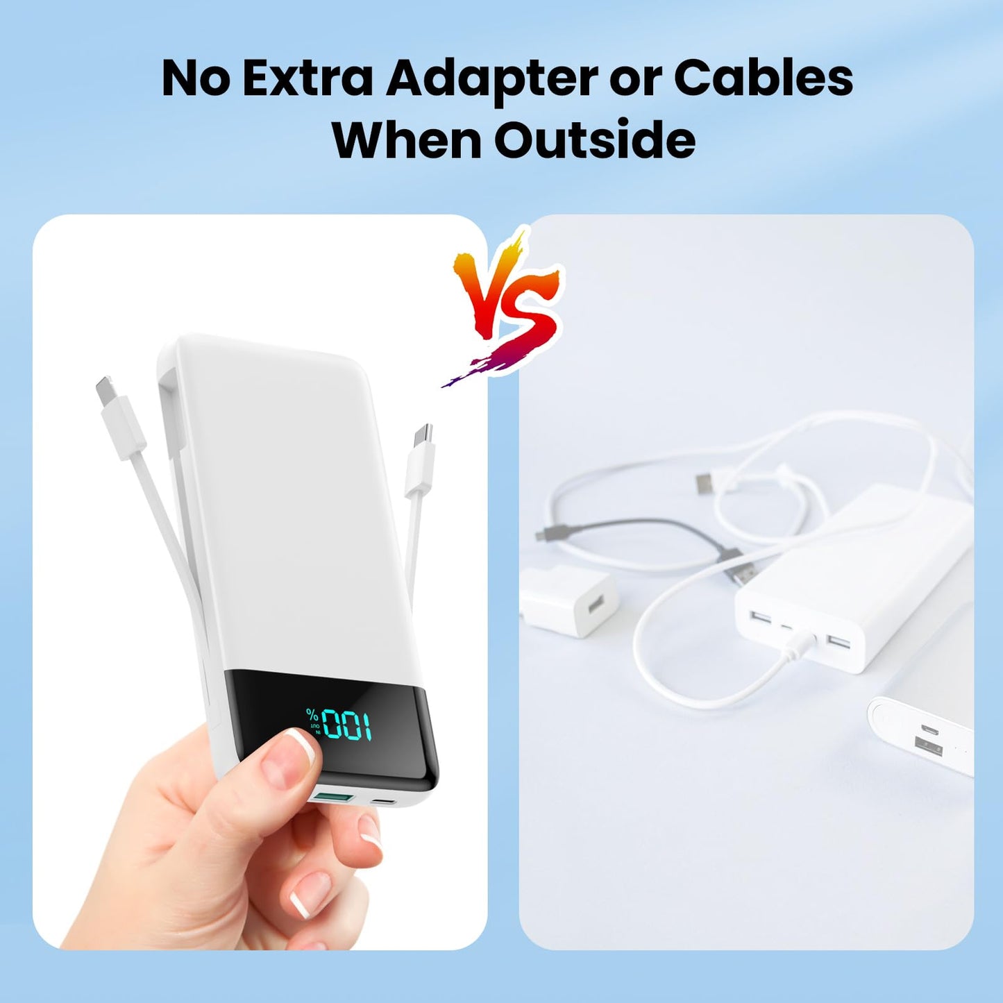 Portable Charger for iPhone with Built-in Cables and Wall Plug,Upgraded 13800mAh Fast Charging USB C Power Bank,4 Outputs Slim Travel Essential Battery Pack for iPhone 17/16/15/14/13,Galaxy,-White