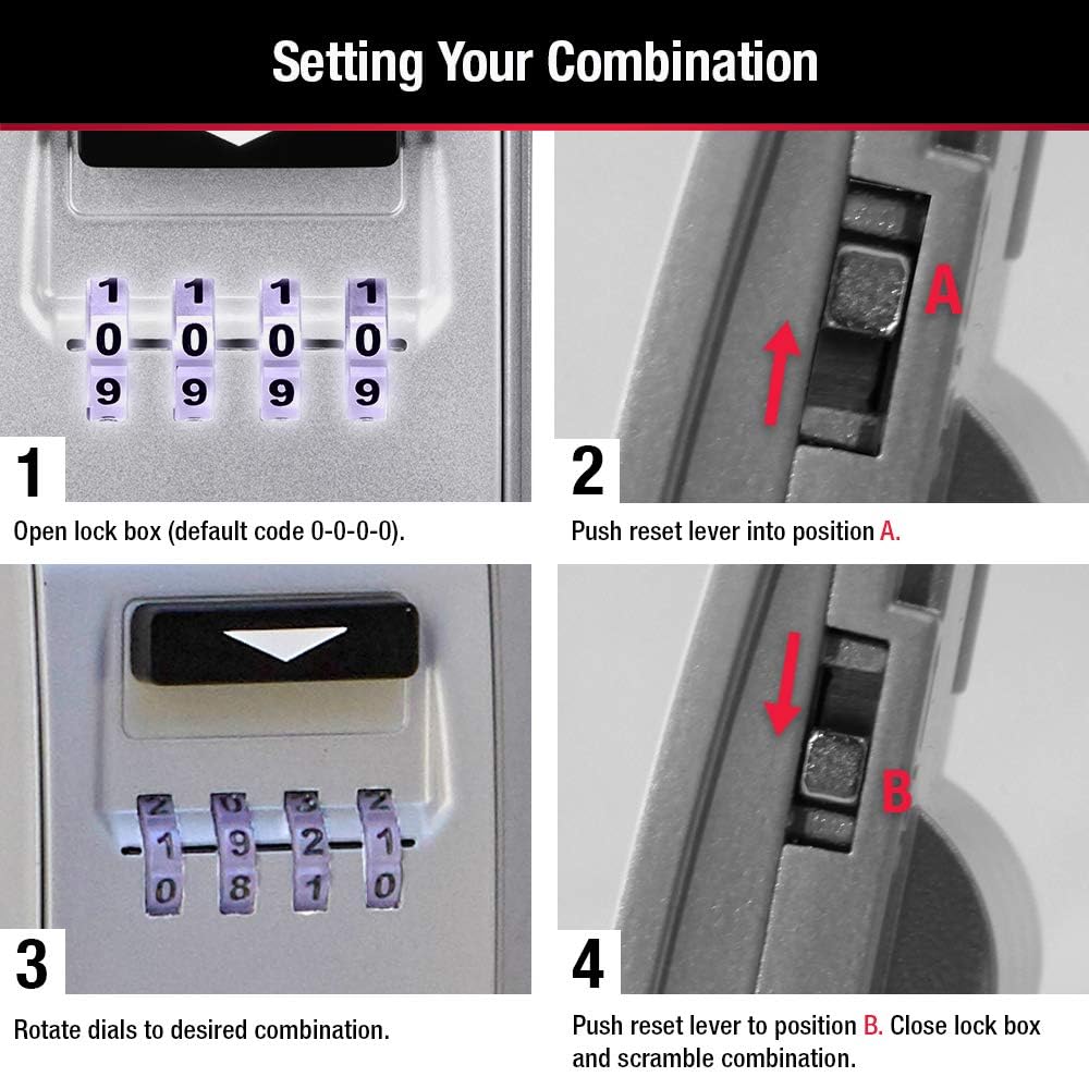 Master Lock 5425D Set Your Own Combination Wall Mount Lock Box with Light Up Dials, 6 Key Capacity, Black