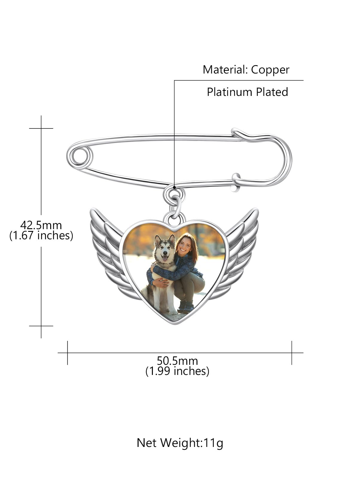Custom4U Picture Customized Brooch with Angel Wing for Wedding Birthday Silver Pin for Bride Groom Father Mother(With Gift Box)