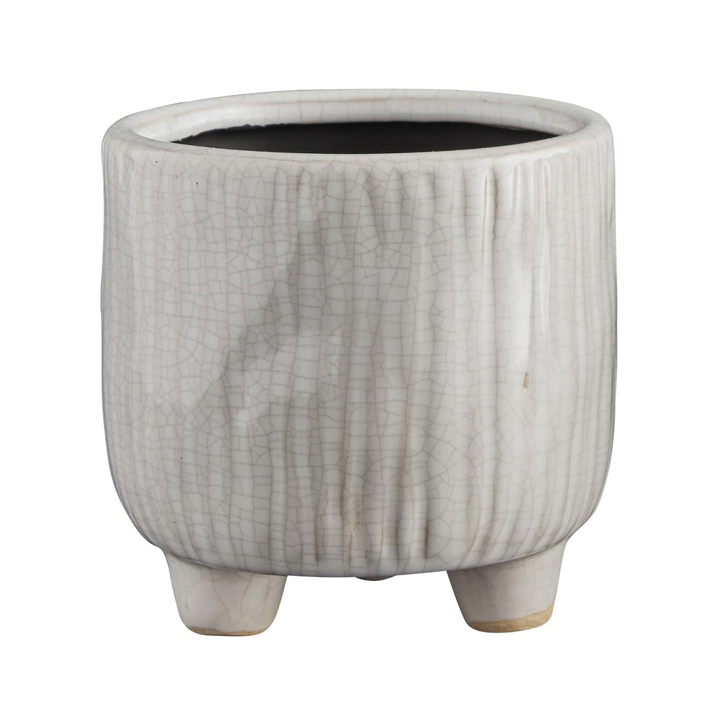 47th & Main Textured Clean White Glazed Ceramic Footed Planter for Flowers Succulents and More, Small, Lines