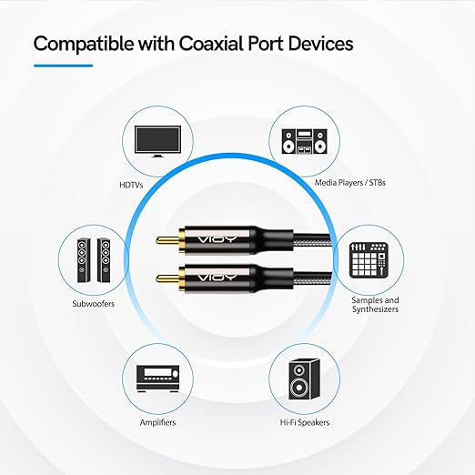 VIOY Coaxial Digital Audio Cable (50 FT), Subwoofer Cable RCA Male to Male HiFi 5.1 SPDIF Stereo Coaxial Audio Cable for Home Theater, HDTV, Amplifier Speaker Soundbar