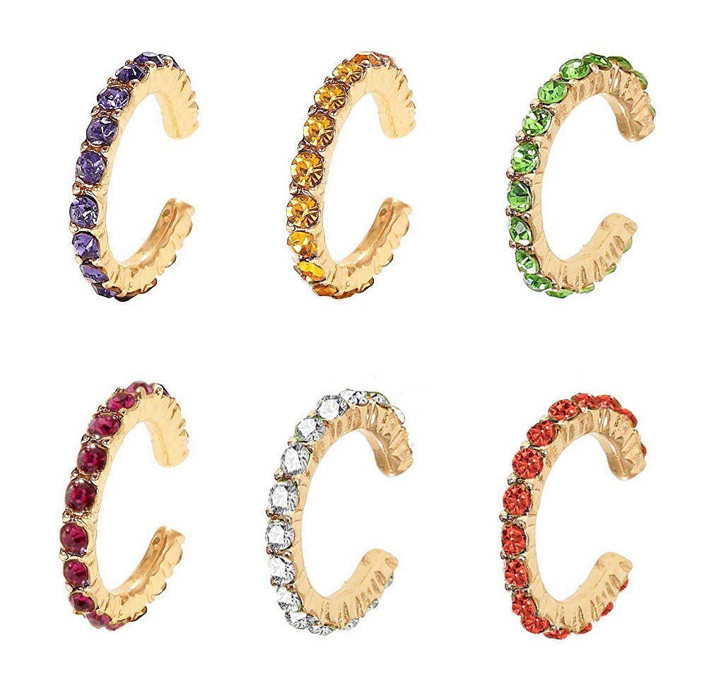 MOEPAPA Ear Cuff Colorful Clip on Hoop Earrings for Women 6pcs set