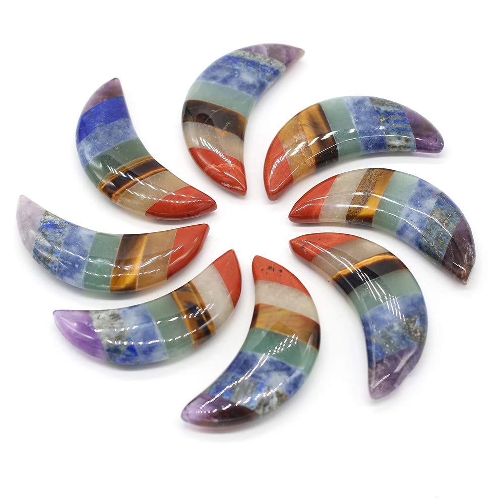 Zotoone Healing Crystals Chakra Stones,Natural Crystals Gemstones Spiritual Reiki Healing Stones,Moon Shape 7 Chakra Balancing Metaphysical Healing Polished Tumbled Stones (2 Pcs)
