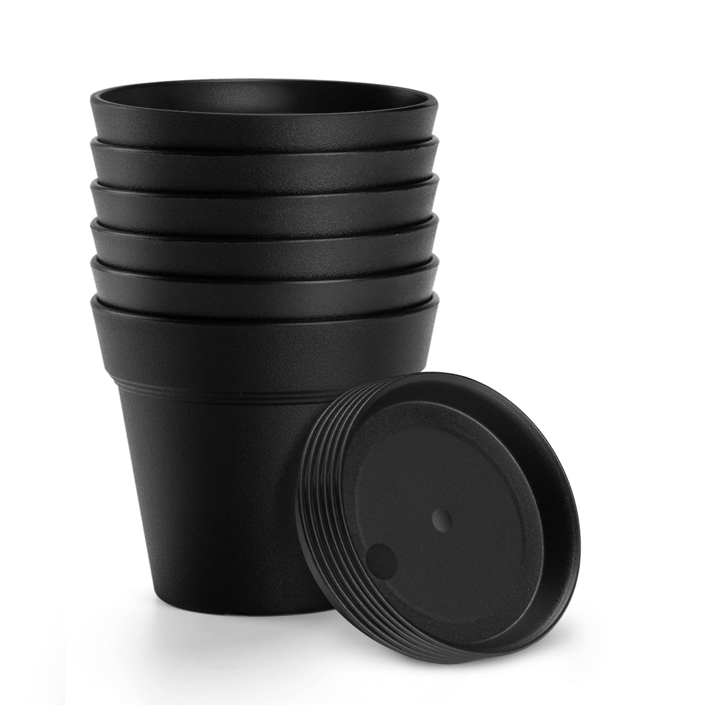 FHWTY 6 Pack 7in Plastic Plant Pots Black & 6 Pack 7in Plastic Plant Pots White