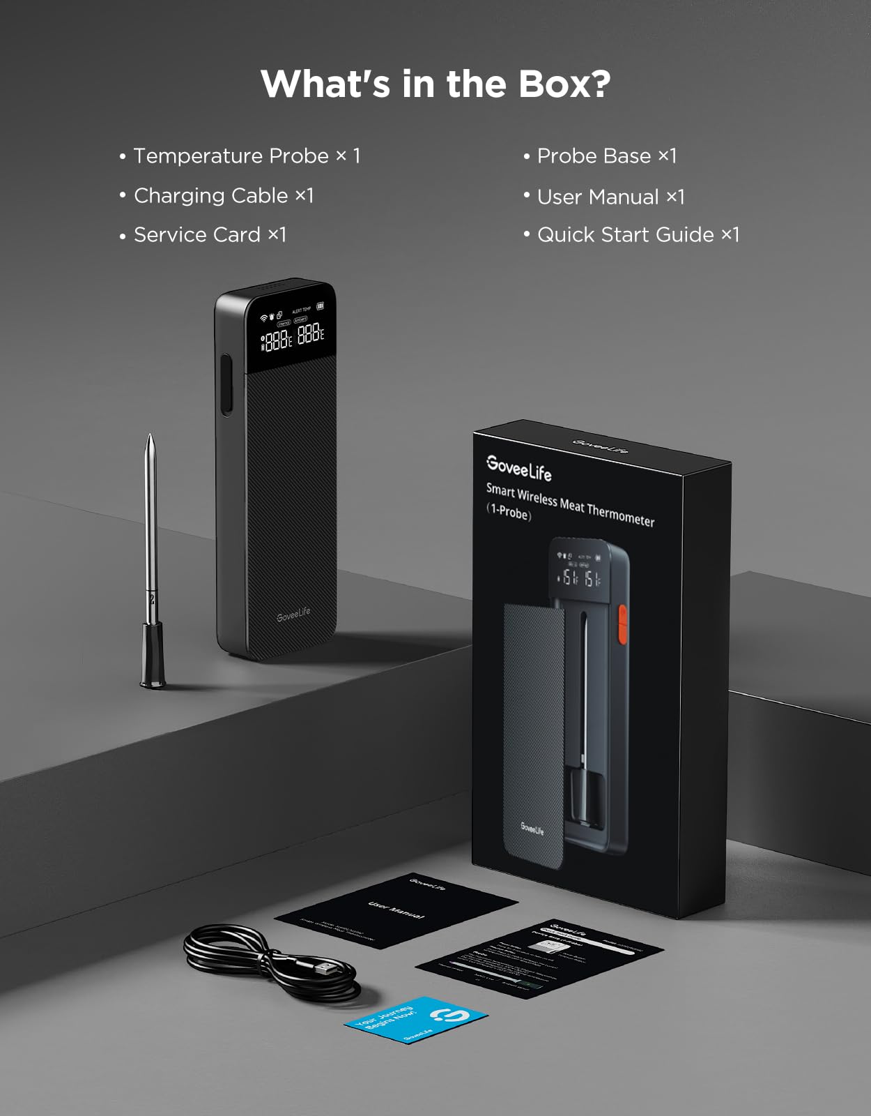 GoveeLife Smart Wireless Meat Thermometer with Bluetooth WiFi Ultra Range, Digital Oven Thermometer with Accuracy ±1.8°F, Charge Magnetic Base, Alarm, Kitchen Tools Suitable for BBQ, Grill, Smoker