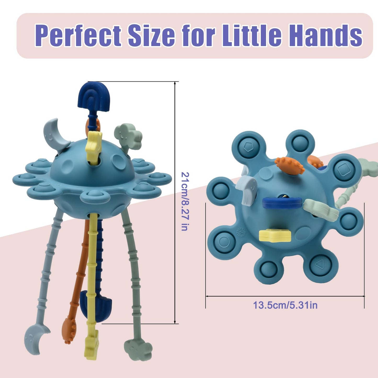 Silicone Baby Sensory Pull String Toy for 18+ Months, Montessori Toys for Toddlers, Sensory Activity Travel Toy for Airplane Car Seat Stroller, Fine Motor Skills Early Learning Gift (Blue)
