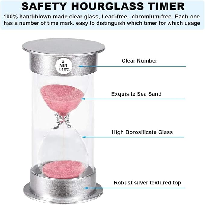 SuLiao 2 Minute Hourglass Timer Sand Clock： Unbreakable Pink Sand Watch 2 Min, Colorful Plastic Hour Glass Sandglass for Kids, Games, Decor, Classroom, Kitchen, Toothbrush Timer