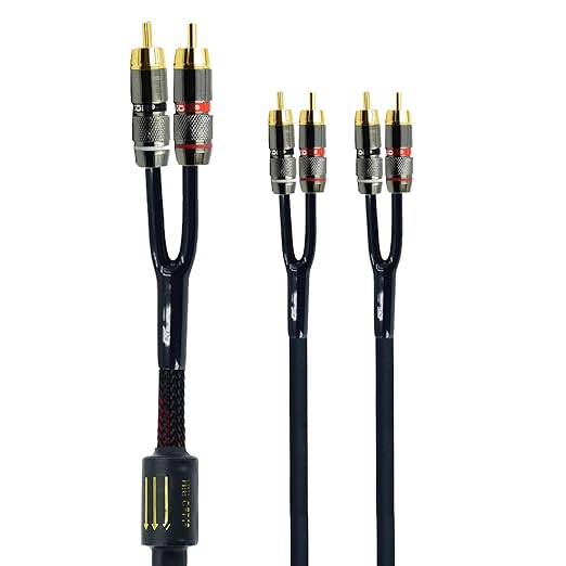 Arklove 18ft Shielded RCA Plug Splitter Stereo Audio Video Cable 2 Male to 4 Male Dual Speaker Y Adapter Connector Extension Cord 24k Gold Plated 1 Input 2 Output