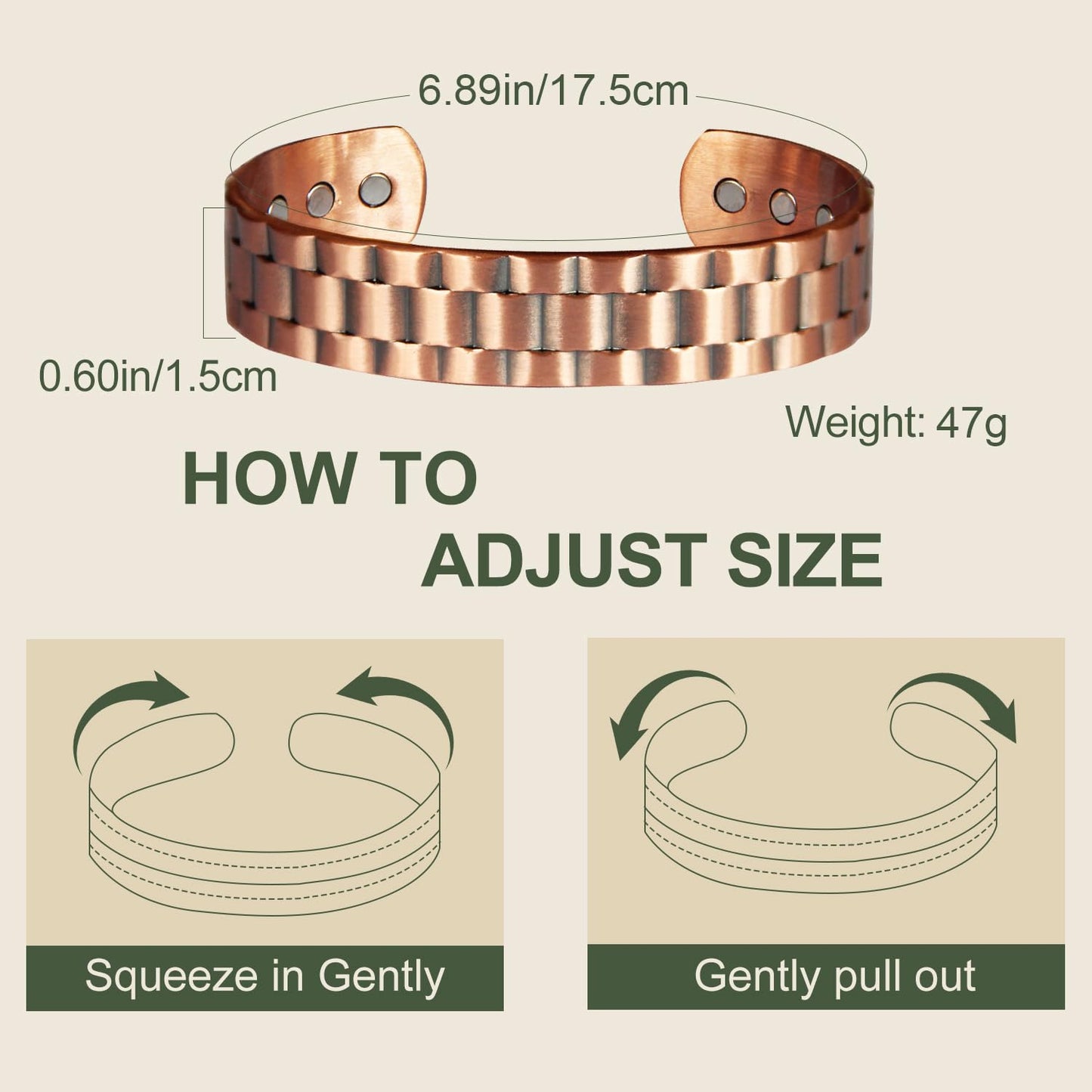 MagEnergy Copper Bracelet for Men, 99.9% Pure Copper Bracelet for Men with Strength 3500 Gauss Magnets, Adjustable Bracelets Jewelry Box
