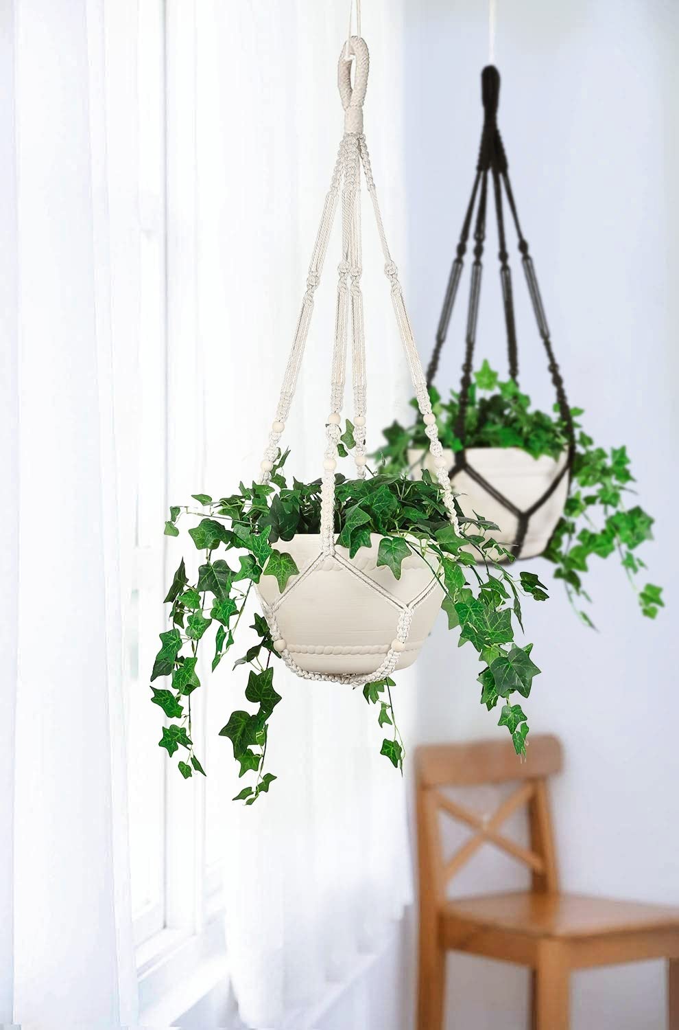 Shineloha 2 Pack 43 Inches Macrame Planter Hanger Large for 12 inch Pot (Extra Long & Big) + Swag Hook | Large Hanging Planter for Indoor Plants | No Pot/Plant Included (XL)