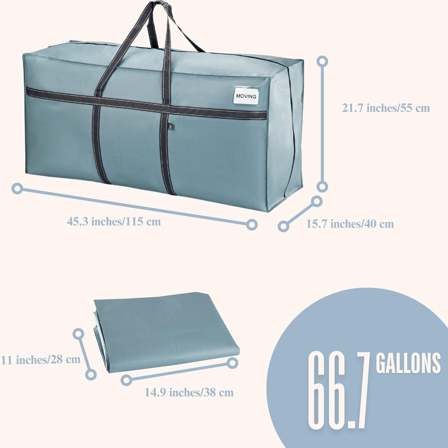 VENO 2 Pack Extra Large Moving Bags, Heavy Duty Storage, Moving Boxes, Large Storage Bins with Lids Alternative for College, Christmas Tree, Packing Supplies Essentials (Light Blue Matte, 2 Pack)