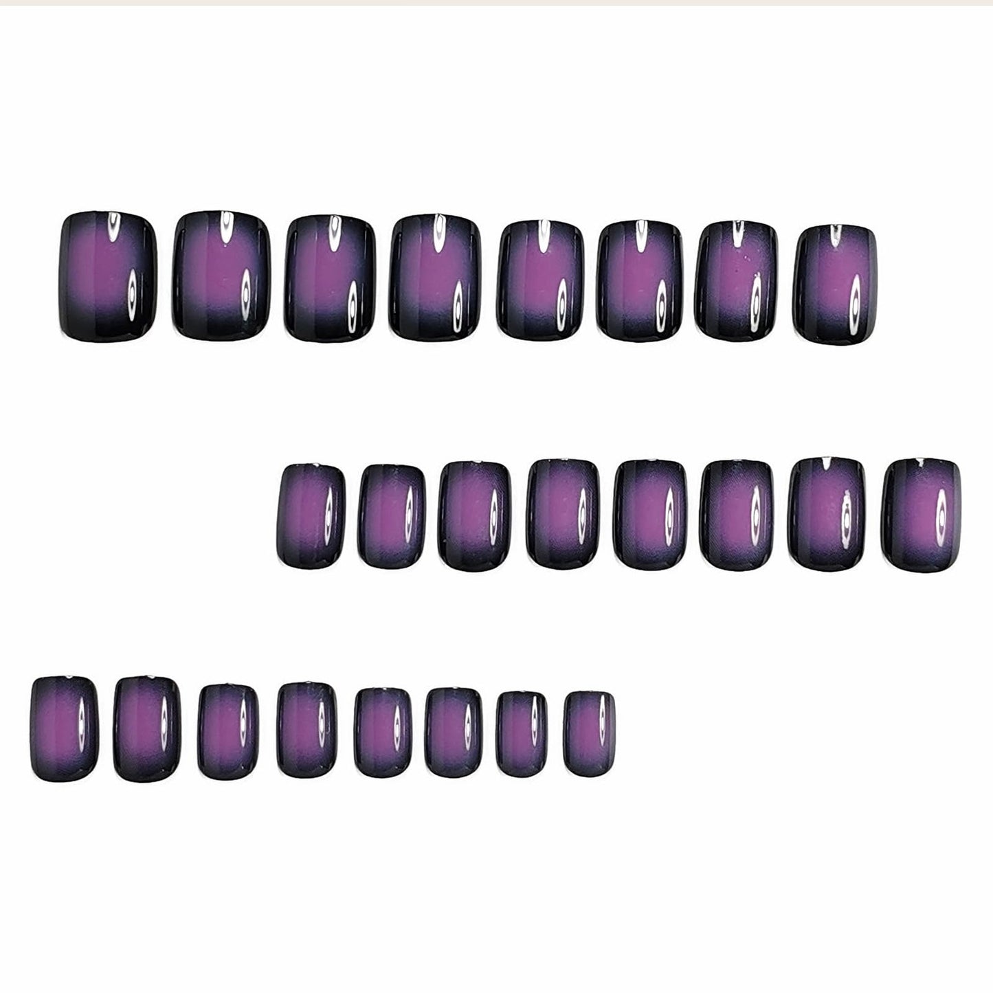MISUD Press on Nails - Short Square Fake Nails with Goth Ombre, Acrylic Black Purple Design 24 pcs