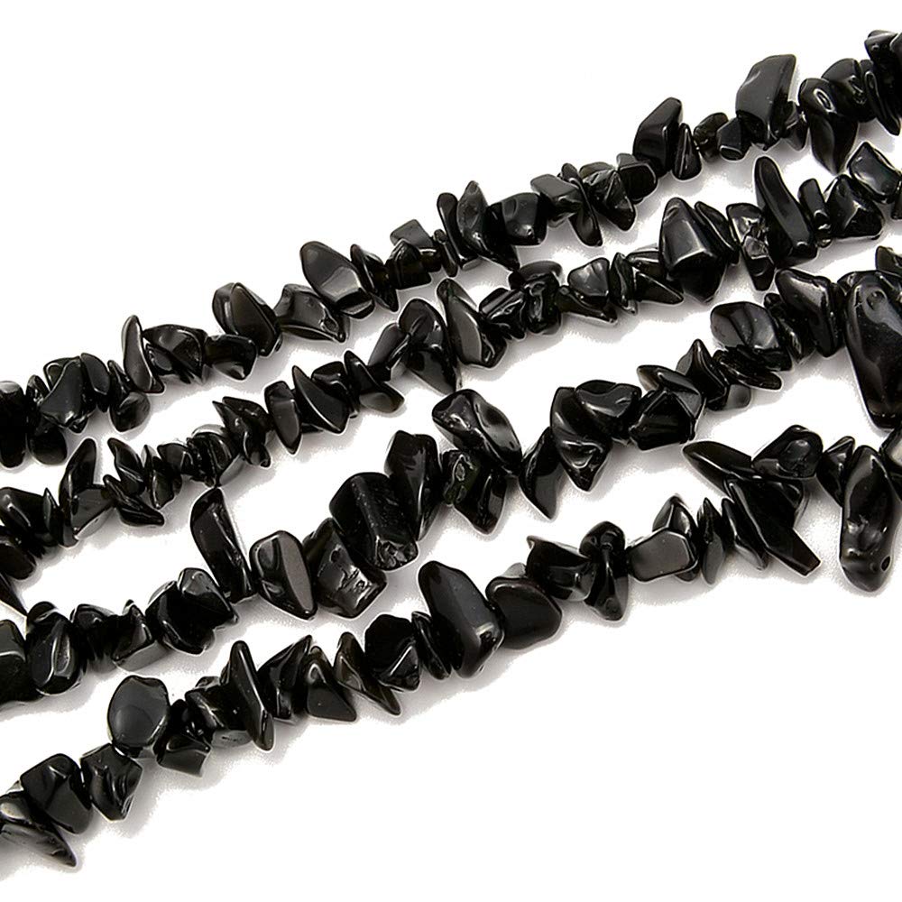 PLTbeads Gemstone Chips Natural Black Obsidian 3-5mm Healing Crystals Waist Bracelets Necklace Kit Irregular Stone DIY Crafts Design Jewelry Making Approxi 32 inch