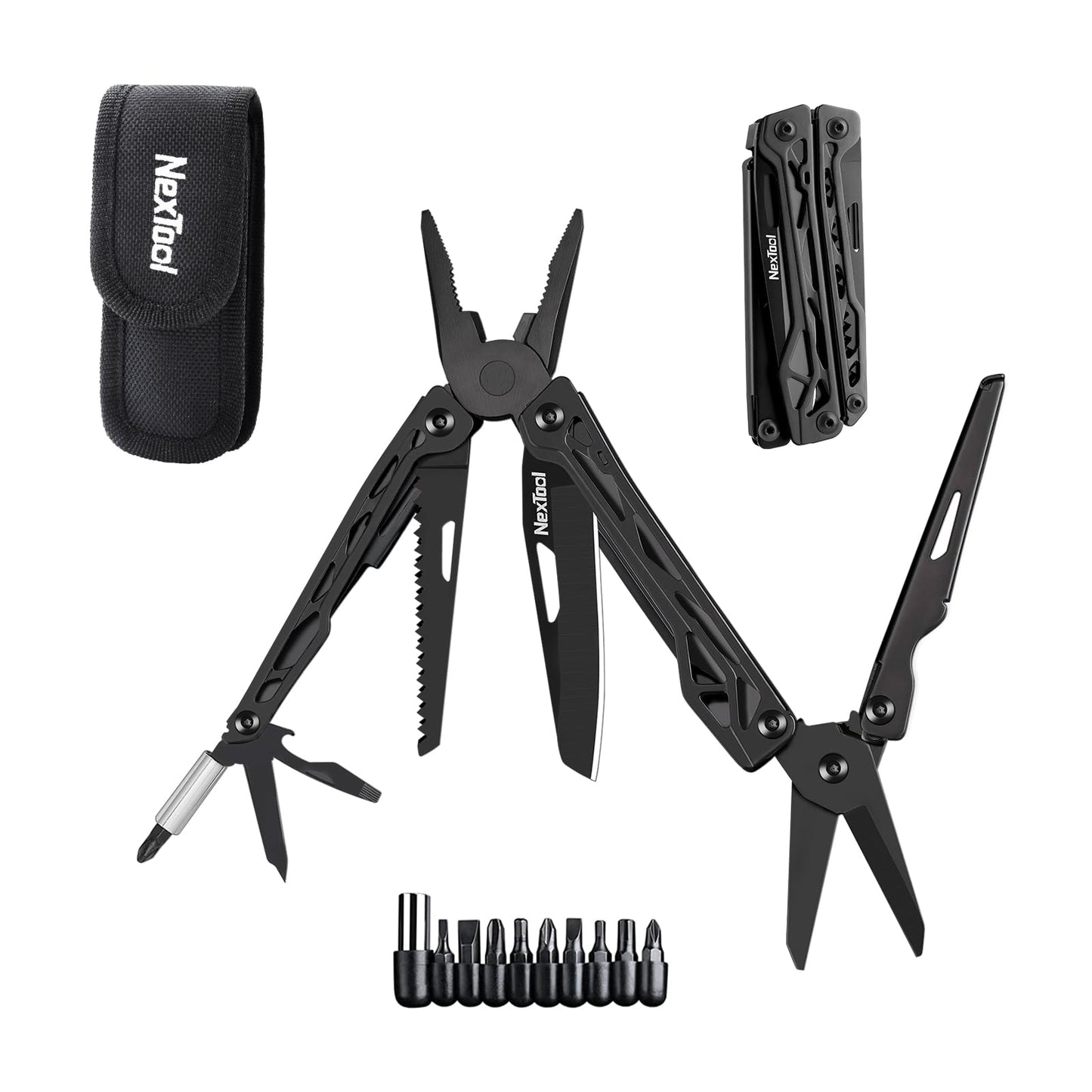 NexTool Multitool, 11 in 1 Multi Tool with Needle Nose Pliers, Scissors and Screwdriver Bits, Stainless Steel Multi Tool Pocket Knife with Safety Locking for Camping,Fishing,Hiking, Mens Gifts Unique
