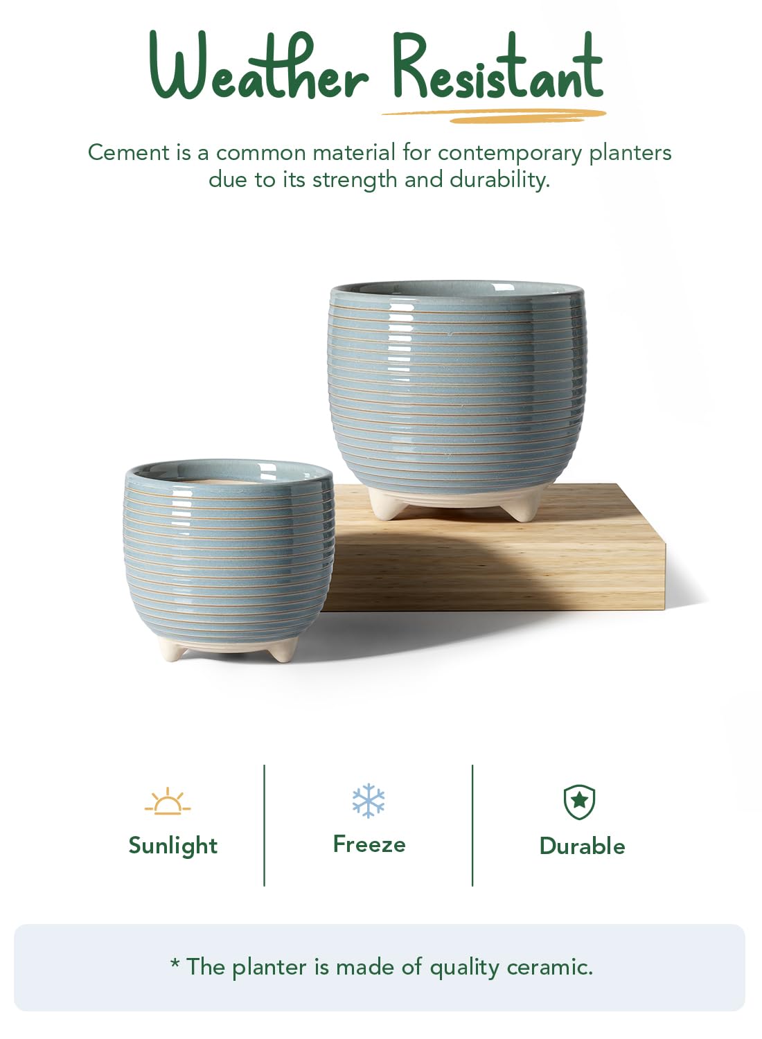 LE TAUCI Ceramic Plant Pots, 5.1 + 6.4 Inch Footed Pots for Plants, Modern Flower Pots for Home and Office, Indoor Planters with Drainage, Reactive Glaze Gray