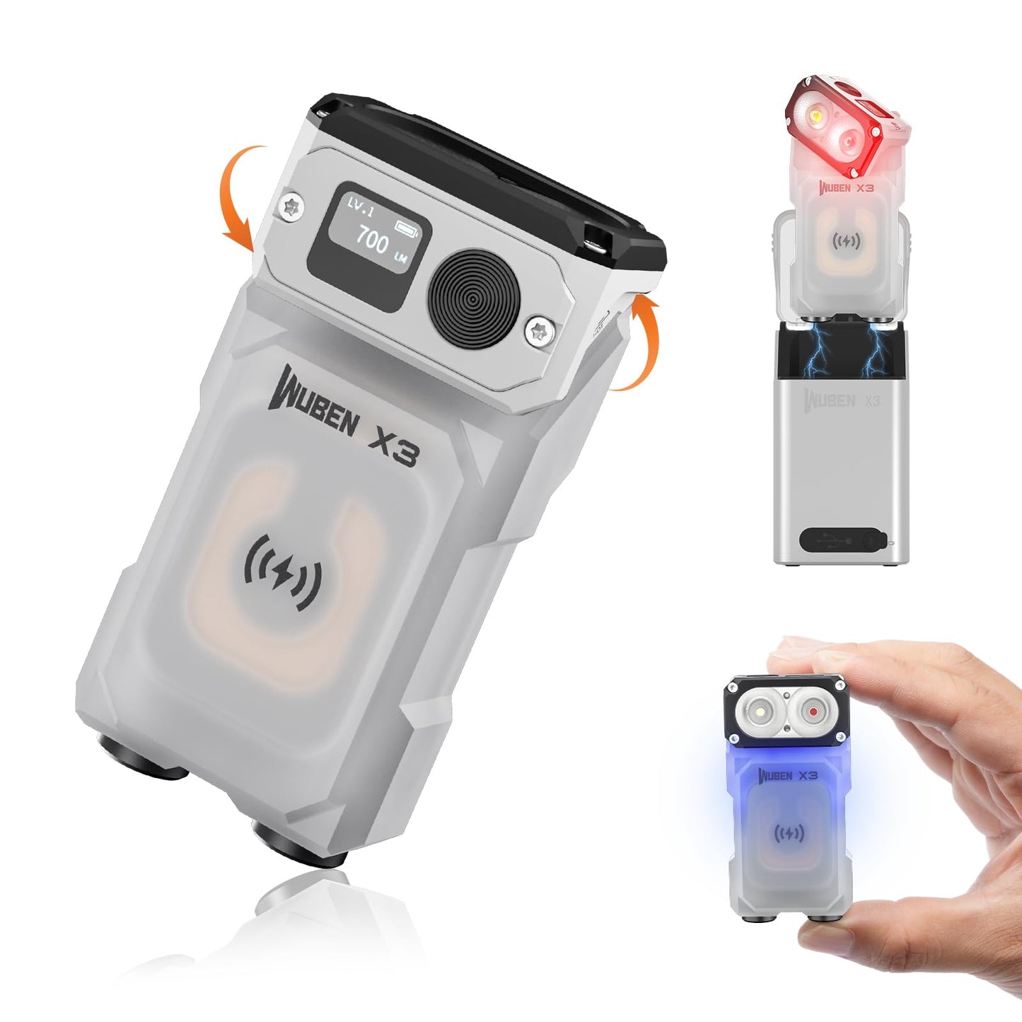 WUBEN X3 Mini Flashlight with Rechargeable Charging Box 180 Degree EDC Keychain Flashlight Twist Ip65 Waterproof Magnet Pocket Flashlight 10 Mode Type-C Lanyard for Camping, Outdoor, Inspection, Gift