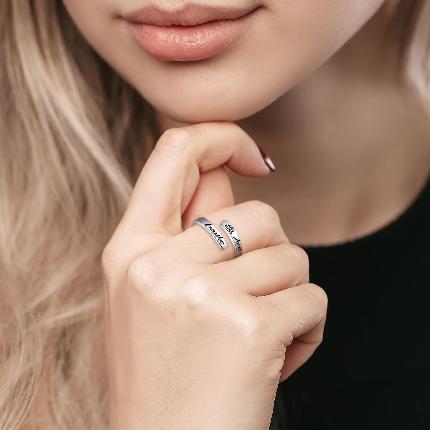 S925 Sterling Silver Inspirational Jewelry Rings Adjustable Ring Personality Encouragement Gift for Teens Women