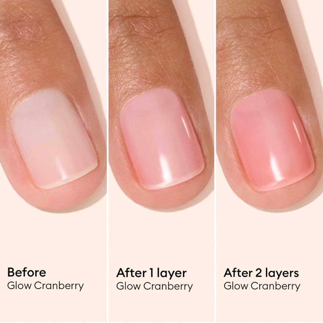 Manucurist Active Glow Cranberry All-in-One Perfecter Nail Polish & Care - No Lamp - Vegan & Made in France Ultra-Glowy Coral Mirror-Like Shine - Nail Concealer & Care - Plant-Based Ingredients