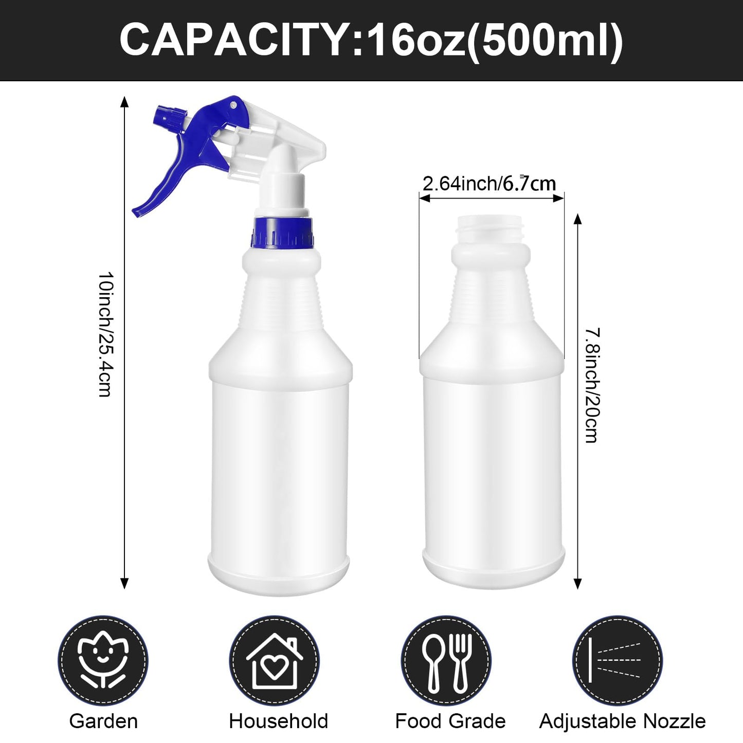 Eccliy 12 Pcs 16 Oz Plastic Spray Bottle, Adjustable Empty Reusable Sprayer for Cleaning, Planting, Water, Bathroom and Kitchen, BBQ, Commercial and Residential (Original,Blue,Yellow)