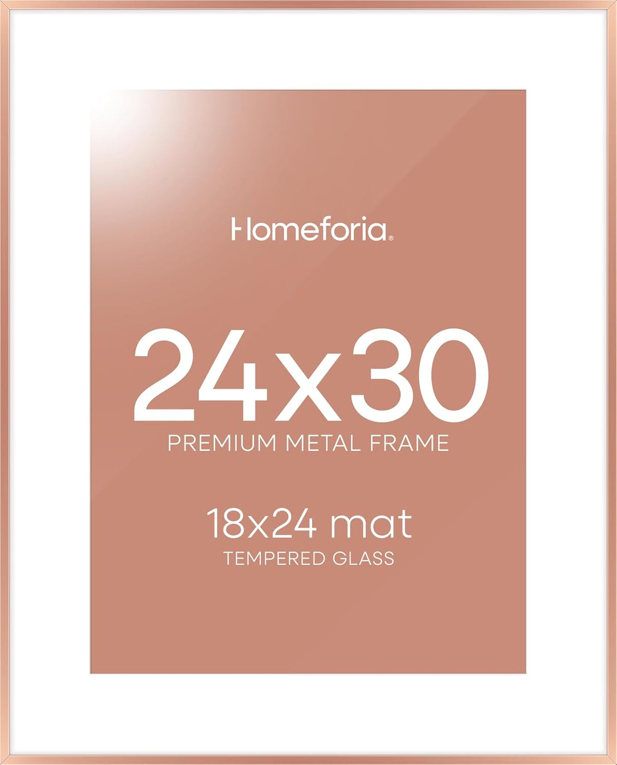 Homeforia 24x30 Frame Rose Gold, High End Metal 24x30 Picture Frames with Mat 18x24 inch Photo, 24 x 30 Rose Gold Poster Frame Matted to 18 by 24, 30x24 Large Frame, Tempered Glass, Wall Kit, Set of 1