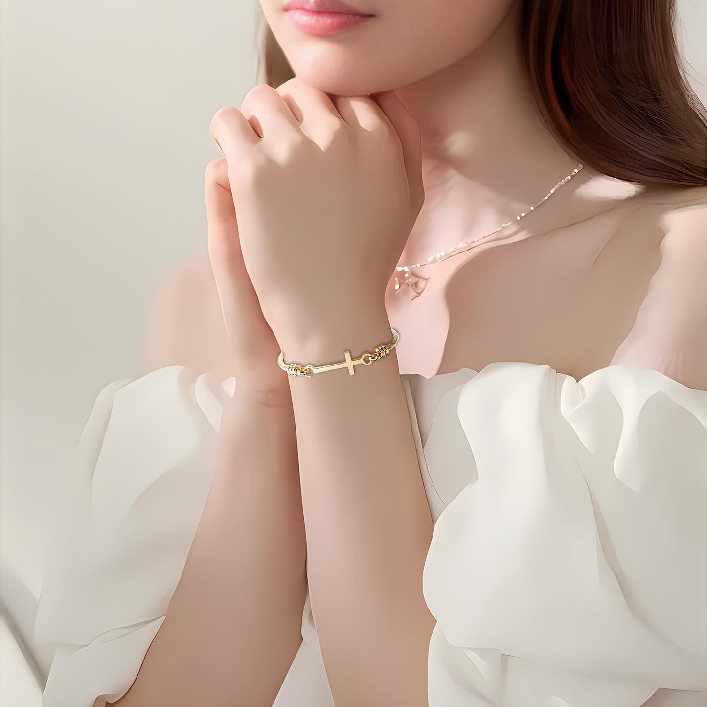 DS Religious Gift for Her Christian Cross Bracelet Bible Verse God is Within Her She Will Not Fall Inspirational Bracelets For Women Stainless Steel Jewelry Gift To Daughter Best Friend (Cross bracelet-Gold 10)