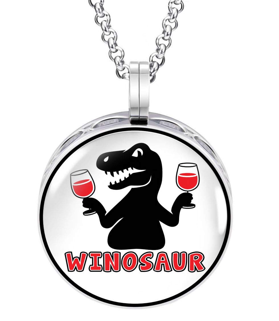 Wild Essentials Winosaur Enamel Finish Essential Oil Diffuser Necklace Gift Set - Includes Aromatherapy Pendant, 24" Stainless Steel Chain, 8 Color Refill Pads