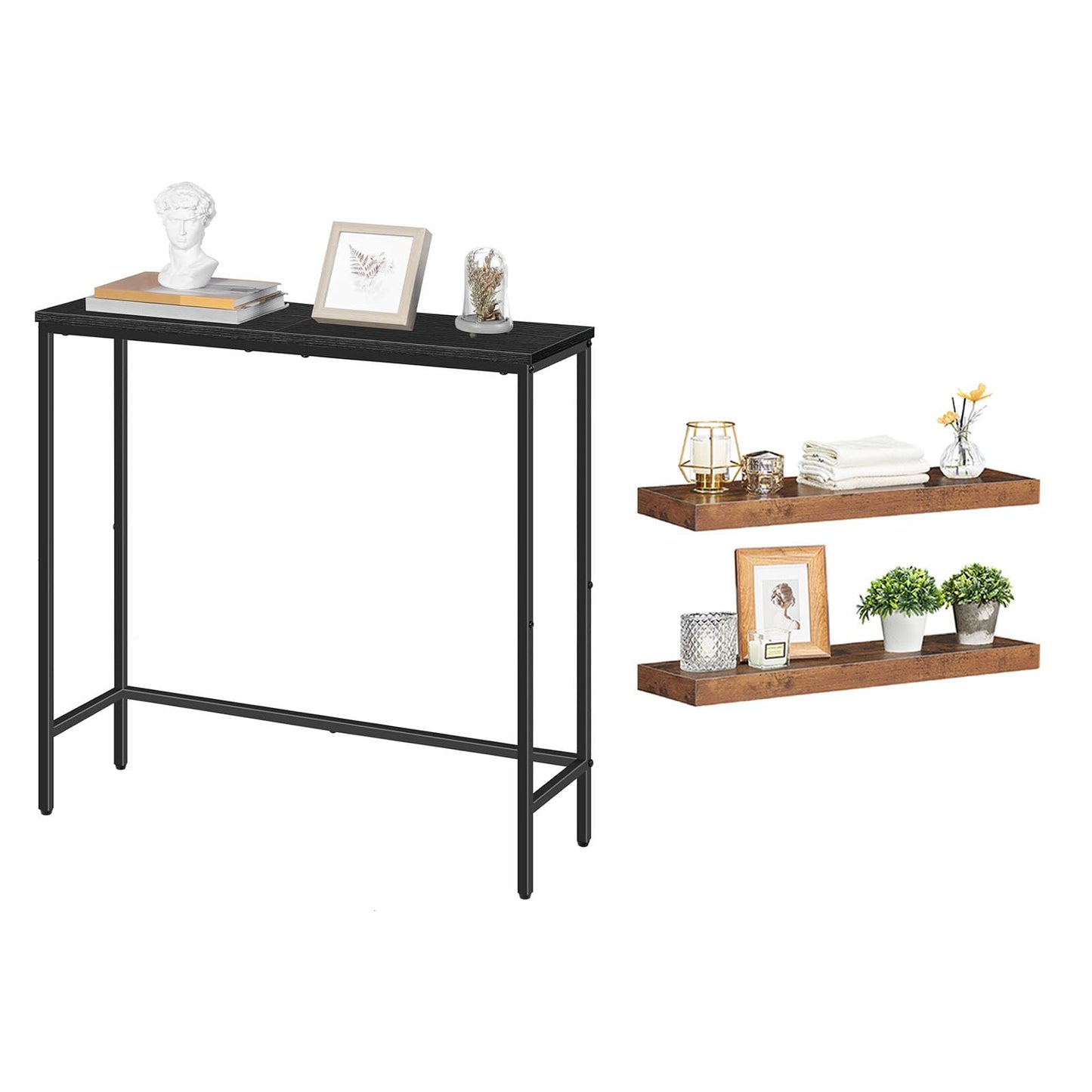 HOOBRO Console Table and Floating Shelves Bundle, 29.5" Small Entryway Table, Wall Mounted Shelf Set of 2, BK75XG01-BF60BJ01