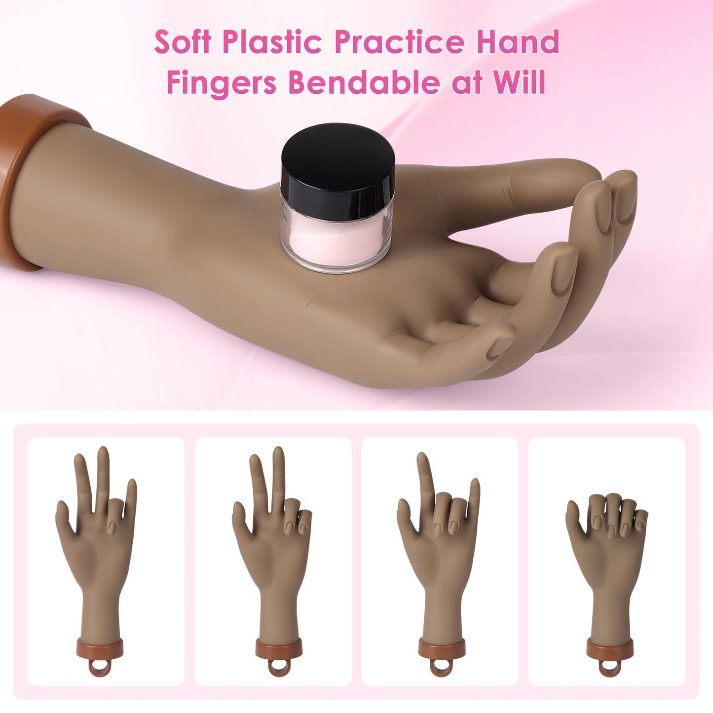 Yokilly Practice Hand for Acrylic Nails, Bendable Soft Nail Practice Hand, Flexible Plastic Nail Hand Practice, Fake Mannequin Training Hand for Nails Practice (with Clamp Holder) / Black