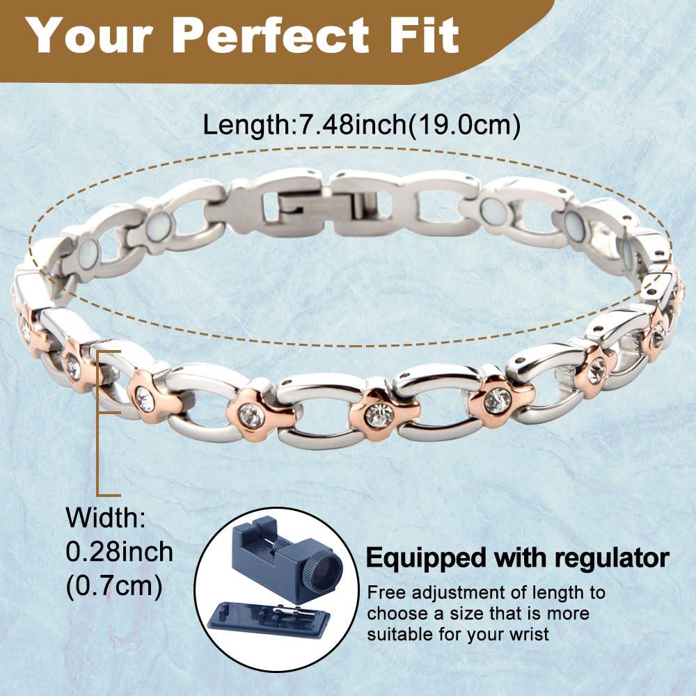 38 Magnetic Bracelet for Women, Titanium Germanium Bracelet, Silver Rose Gold Adjustable Women’s Jewelry Gift with Sizing Tool