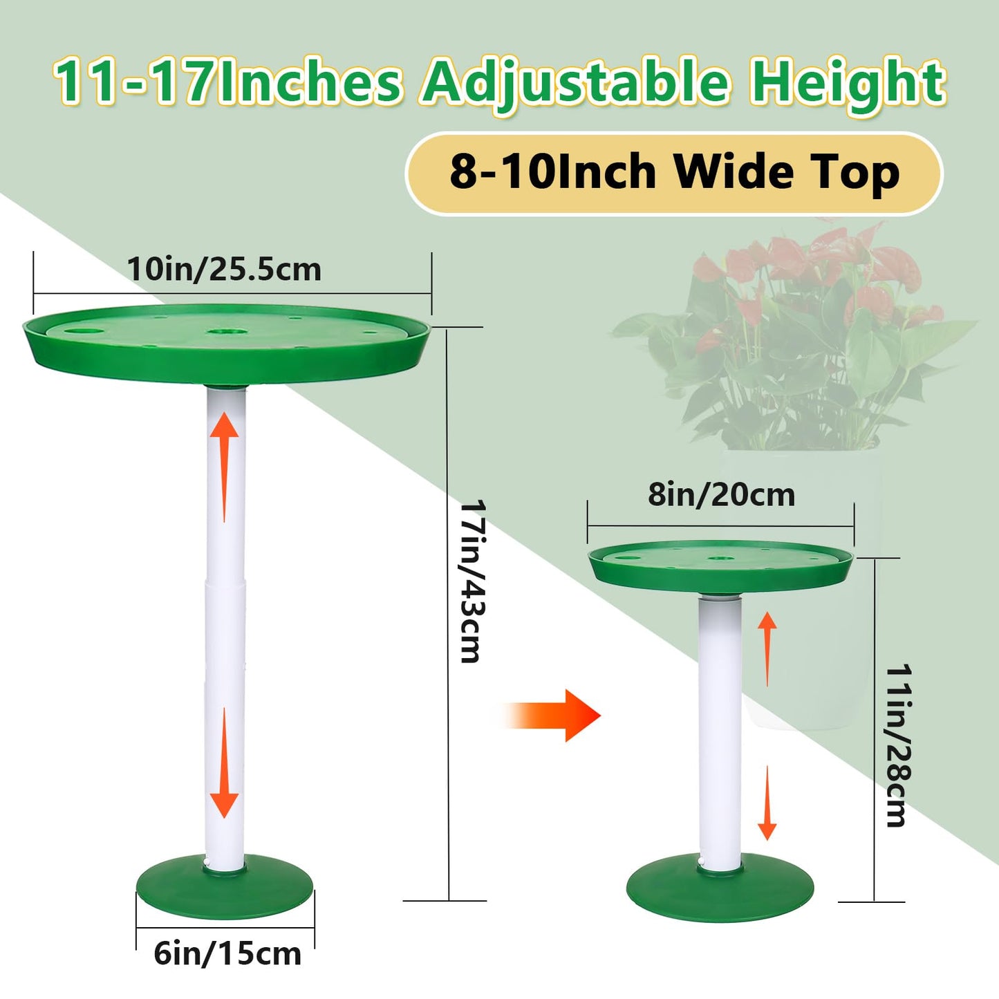 pocezo Adjustable Height Planter Inserts for Large Pots, Portable Planter Filler Plant with 11-17" Rise , 6" Base, 8" or 10" Top (Green, shorts)