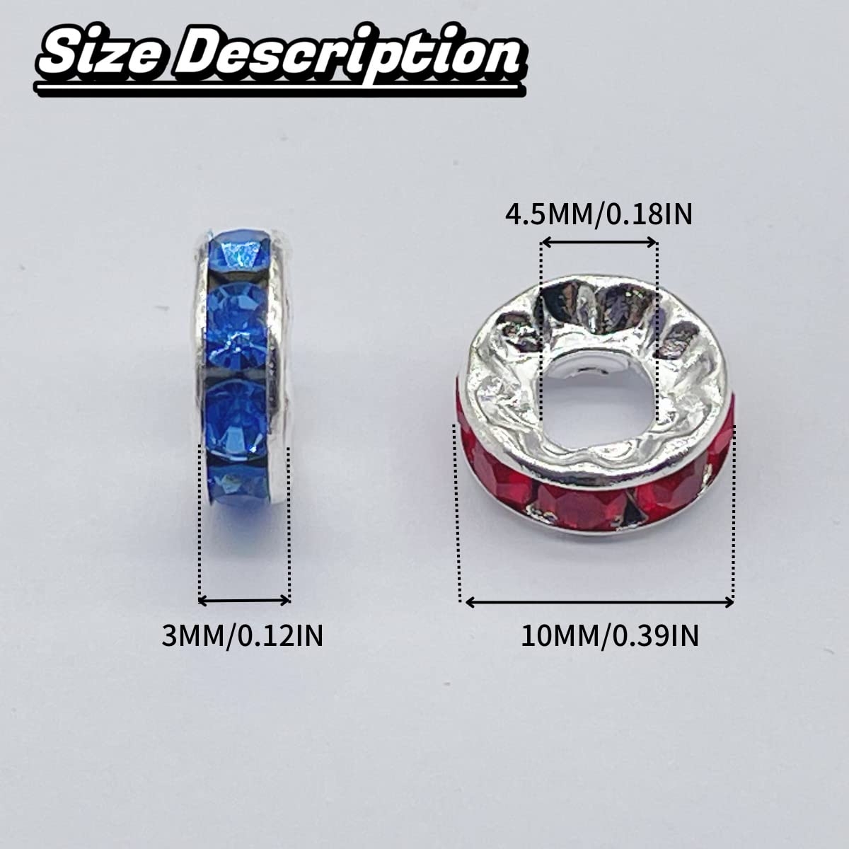200 PCS Silver Plated Mix Color Beads for Jewelry Making - 10MM, Large Hole (4.5MM), Fit European Bracelets & Snake Chain