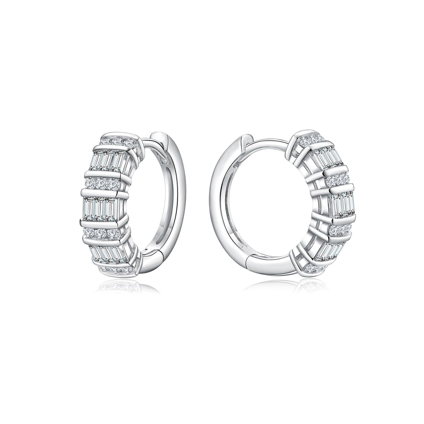 RANDES 925 Sterling Silver Cubic Zirconia Huggie Hoop Earrings for Women Created-Diamond Earrings Chunky Small CZ Earring Hoops
