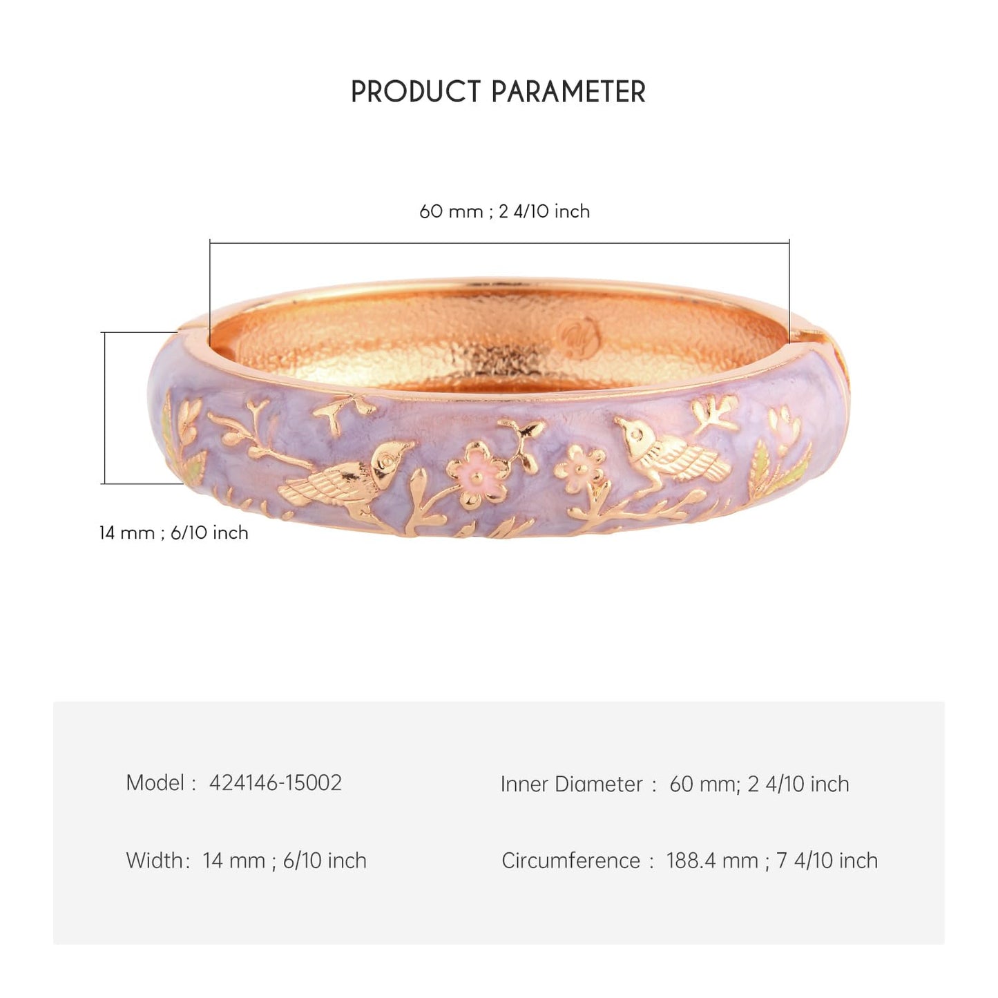 UJOY Colors Handcraft Jewelry Cloisonne Bracelet Enamel Bird Spring Hinged Womens Bangles Gifts Box 55C49 Purple