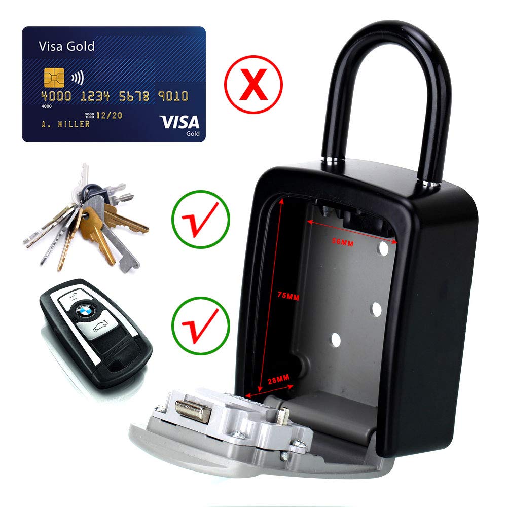 ABRA FOX Key Lock Box, Combination Lock box with Code for House Key Storage, Combo Door Locker (Black-1pack)