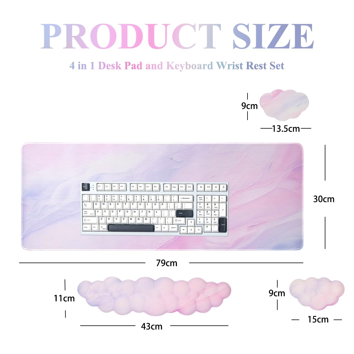 Gaming Desk Mat with Keyboard Wrist Rest Set, 4 in 1 Large Mouse Pad & Cloud Keyboard Wrist Rest& Mouse Wrist Rest&Coaster, Comfort and Support for Typing and Gaming(Purple Gradient)