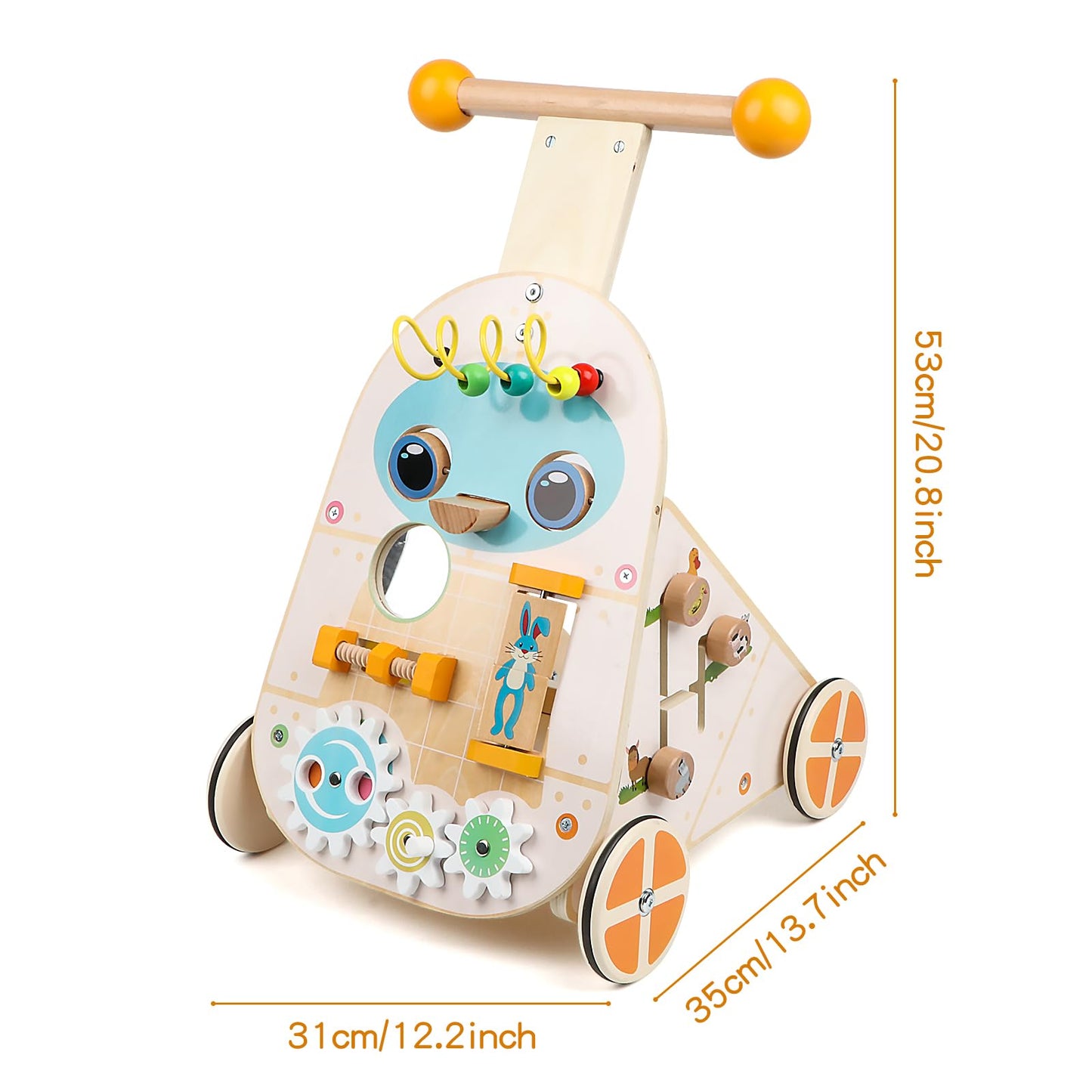 Steventoys Wooden Push Walker, Adjustable Speed Baby Push Walker Activity Center Toys, Wooden Baby Walker Push and Pull Learning Activity Walker, Learning & Walking Toy for Boys Girls