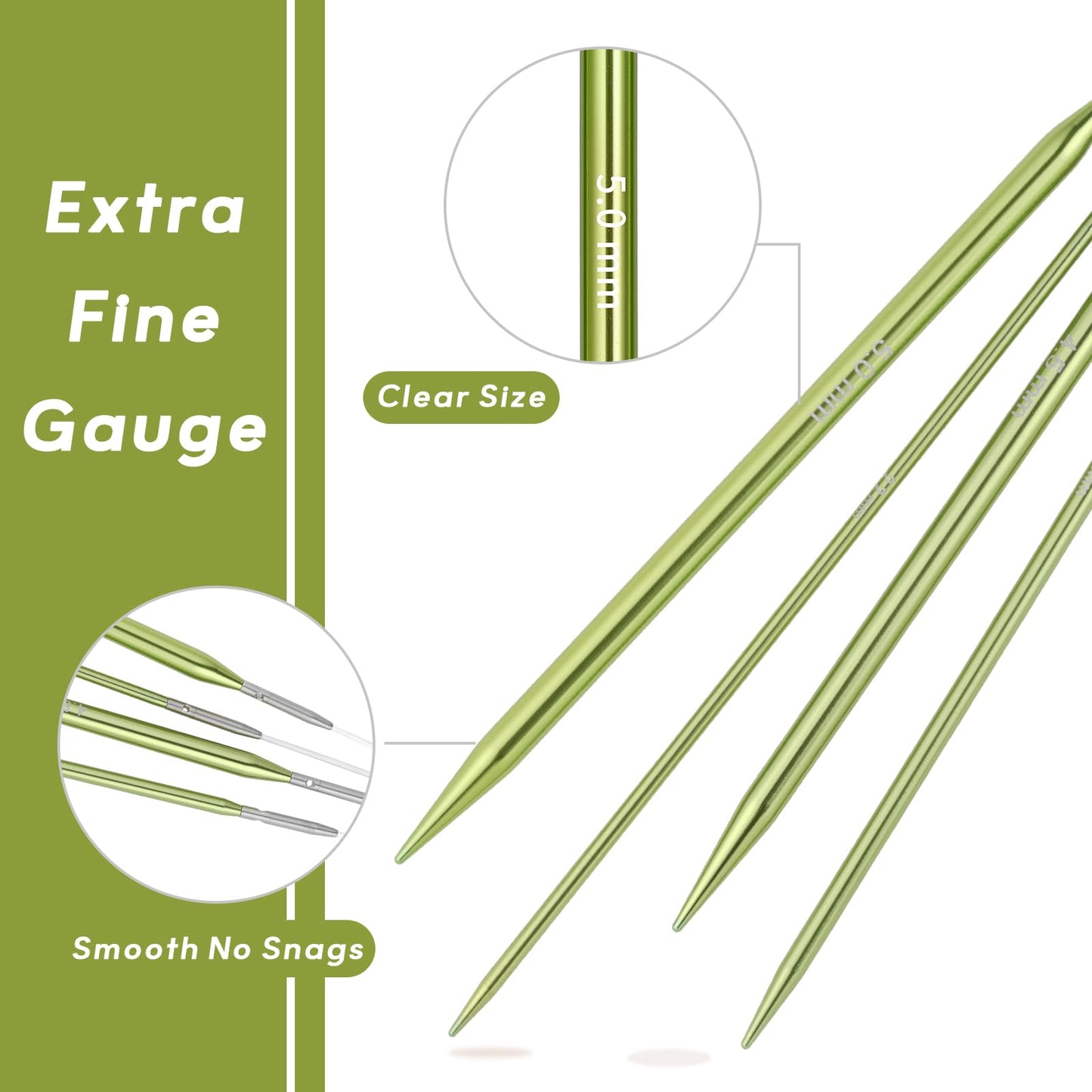 Interchangeable Circular Knitting Needles Set,10-Pair 4.5-Inch Metal Circular Needles US1,1.5,2,2.5,3,4,5,6,7,8 (Metric:2.2,2.5,2.75,3.0,3.25,3.5,3.75,4.0,4.5,5.0mm) with 4 Cords with Project Bag