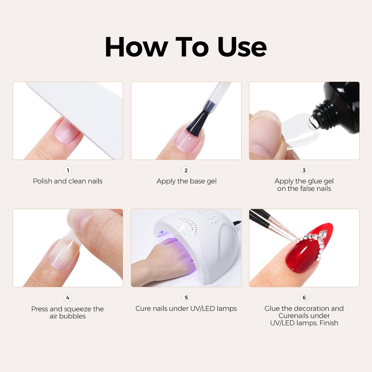 TOMICCA 240Pcs Extra Short Square Nail Tips & 4 in 1 Nail Glue 15g