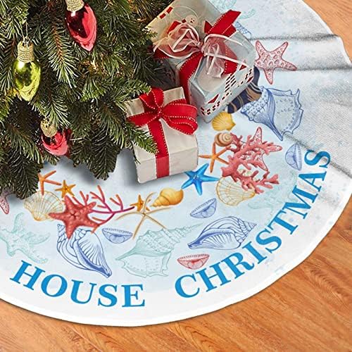 48" Christmas Tree Skirt,Tropical Coastal Beach Theme Xmas Tree Skirt for Christmas Decorations Skirt Xmas Holiday New Year Party Tree Mat Decor Indoor Outdoor