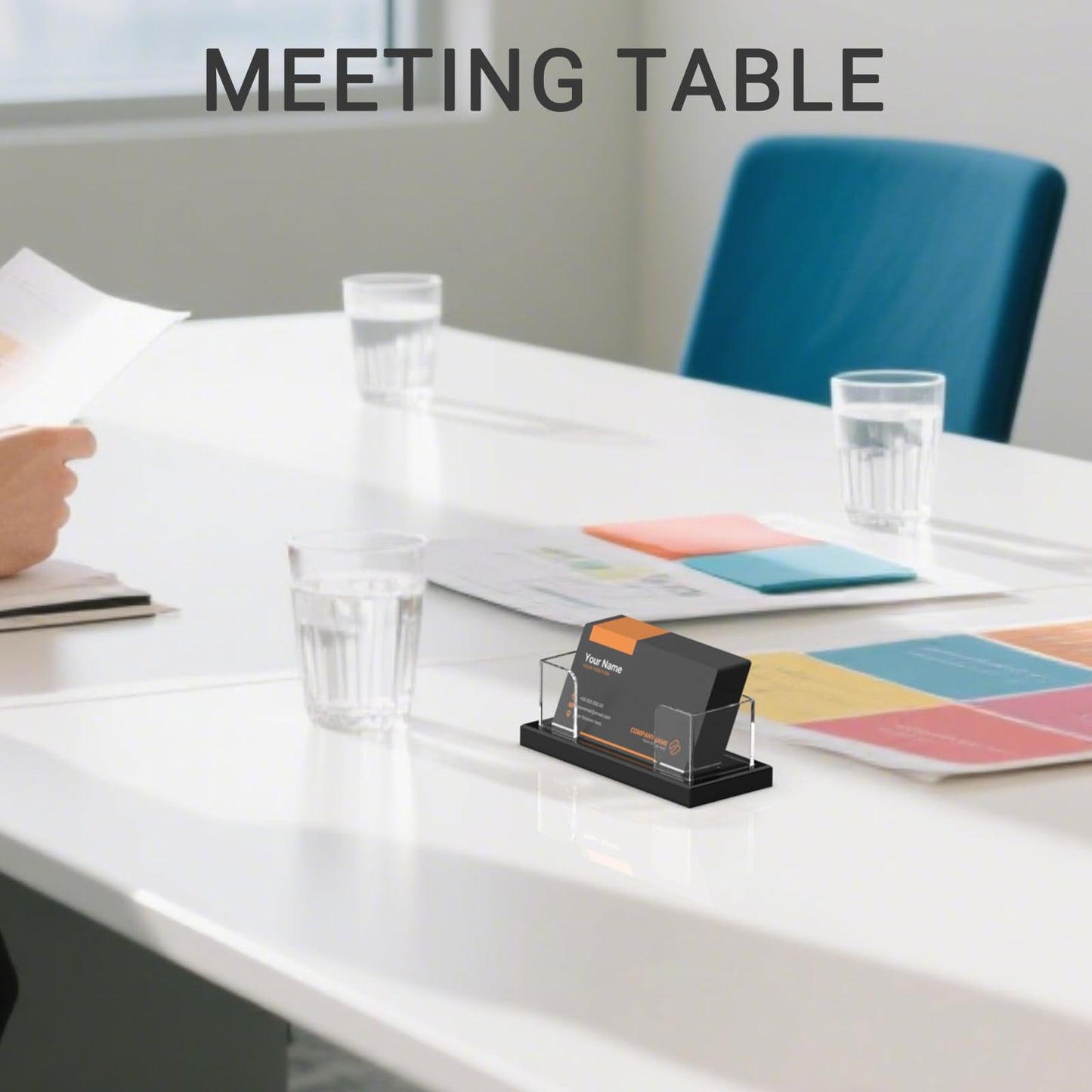 LUGUNU Acrylic Business Card Holder for Desk 2 Pack, Weighted Non-Slip Base Display Stand with 100-Card Capacity, Modern Professional Office Organizer for Home, Trade Shows, or Travel